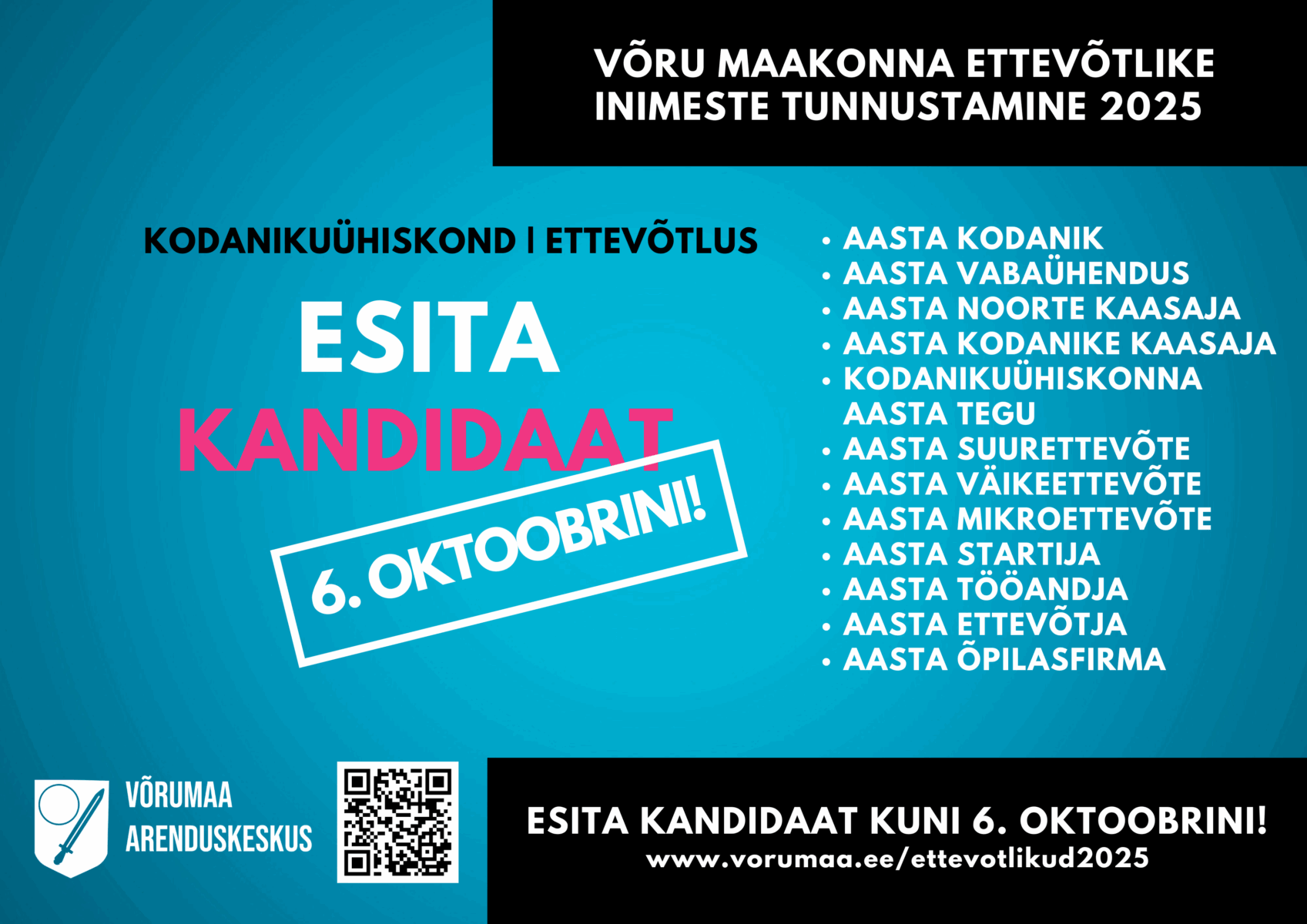 Kuulutus: Võru maakonna ettevõtlike inimeste tunnustamine 2025