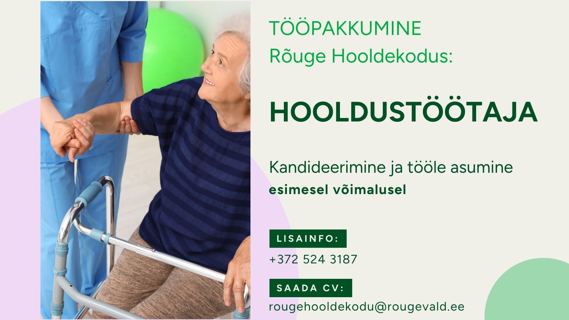 Rõuge hooldekodu hooldustöötaja töökuulutus