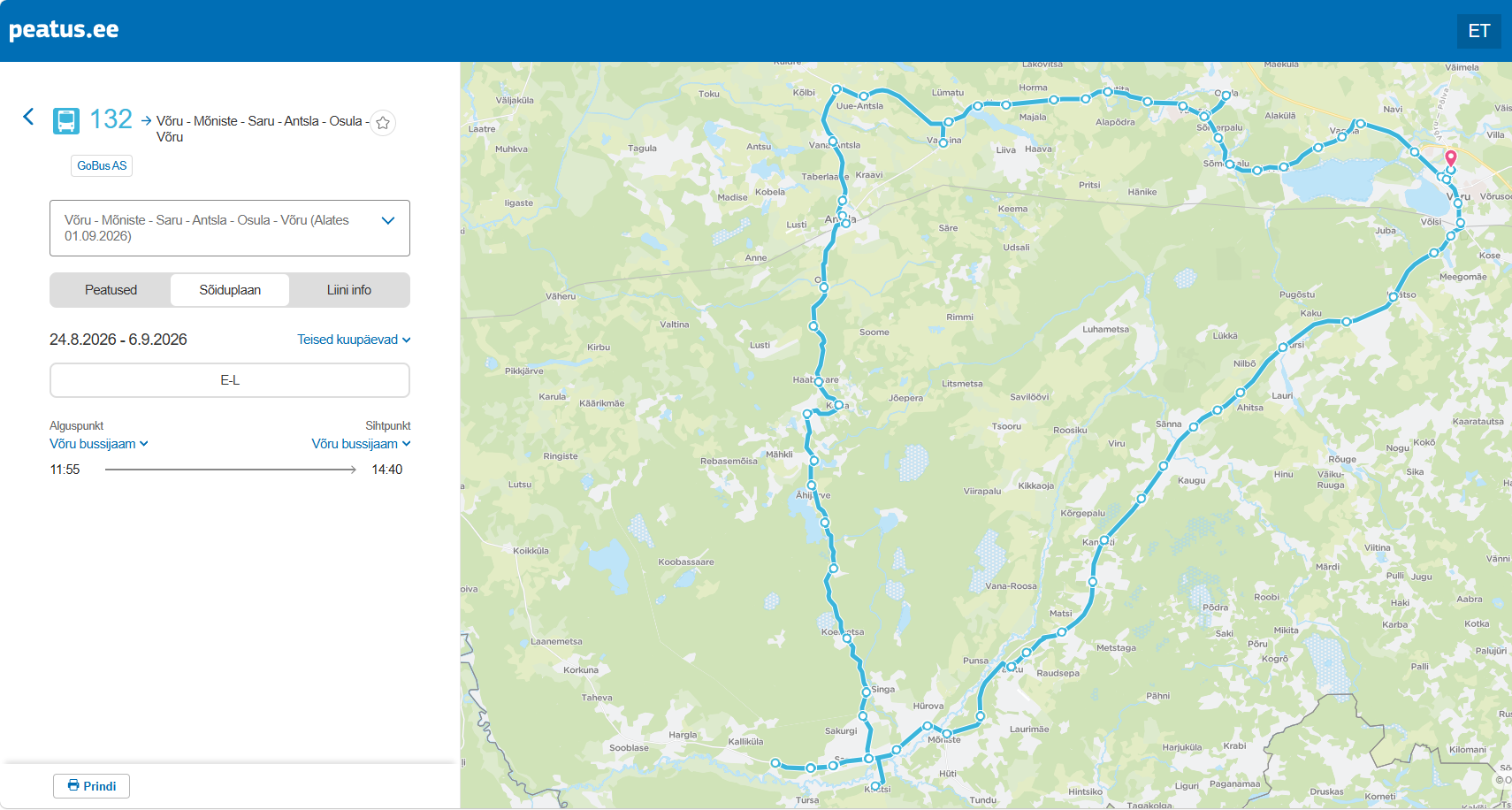 Alates 01.09.2026 muutuvad Kagu Ühistranspordikeskuse piirkonnas paljude maakonnaliinide sõiduplaanid